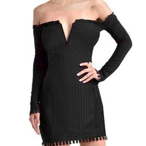 KERUNDA Long Sleeve Mini Dress Off Shoulder Sexy Black Large New